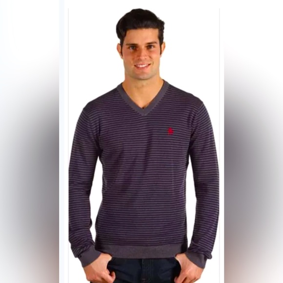 Original Penguin Other - Penguin Original Long Sleeve Striped V-Neck Shirt in Navy Blue Size XL
